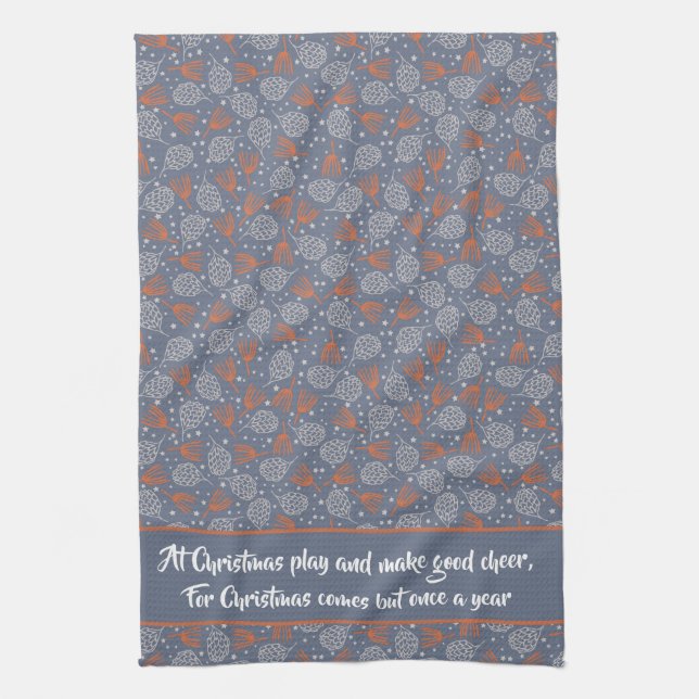 Handdrawn Pine Cones and Boughs Kitchen Towel (Vertical)
