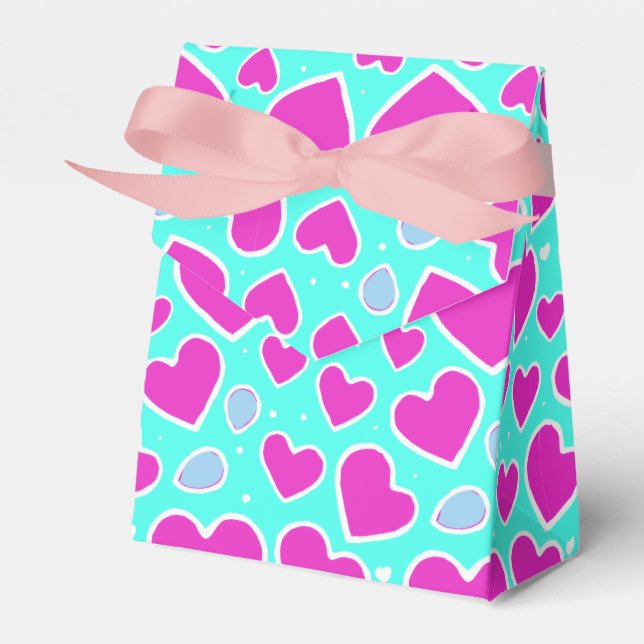 Handdrawn Pink Heart Valentine Gift Bag Favor Box (Front Side)