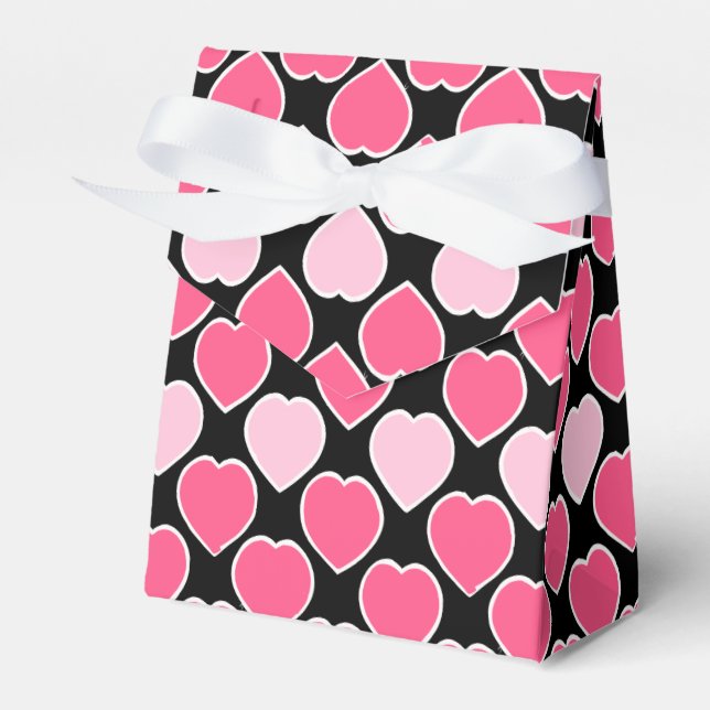 Handdrawn Pink Heart Valentine Gift Favor Boxes (Front Side)