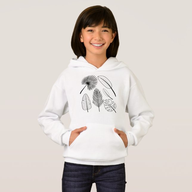 Handdrawn Plants Doodles Black and White Floral Ho Hoodie (Front Full)