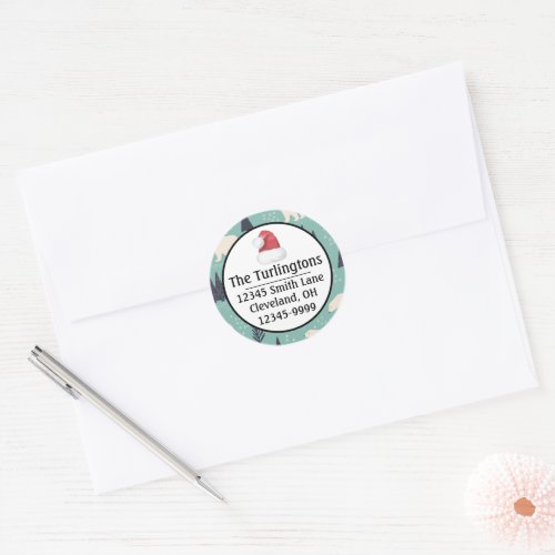 Handdrawn Polar Bears Evergreen Return Address Classic Round Sticker