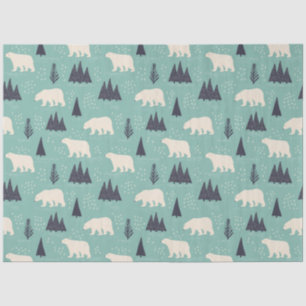 Handdrawn Polar Bears Evergreen Trees in the Snow Tissue Paper