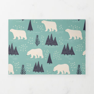 Handdrawn Polar Bears Evergreen Trees in the Snow Tri-Fold Holiday Card