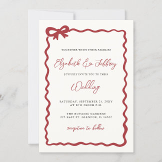 Handdrawn Red Bow Coquette Modern Chic Wedding Invitation