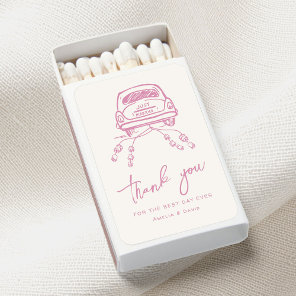 Handdrawn Retro Wedding Car Retro Whimsical Pink Matchboxes