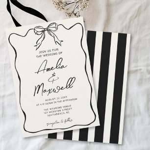 Handdrawn Ribbon Coquette Trendy Romantic Wedding Invitation