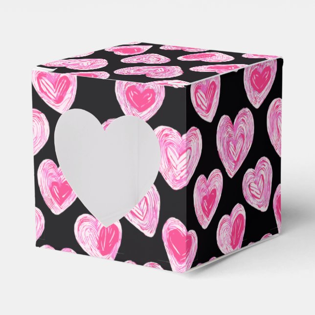Handdrawn Romantic Pink Heart Valentine Gift Favor Boxes (Front Side)