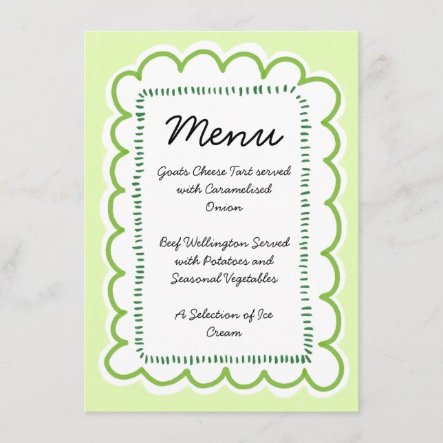 Handdrawn Scallop Edge Wavy Green Border Menu (Front)