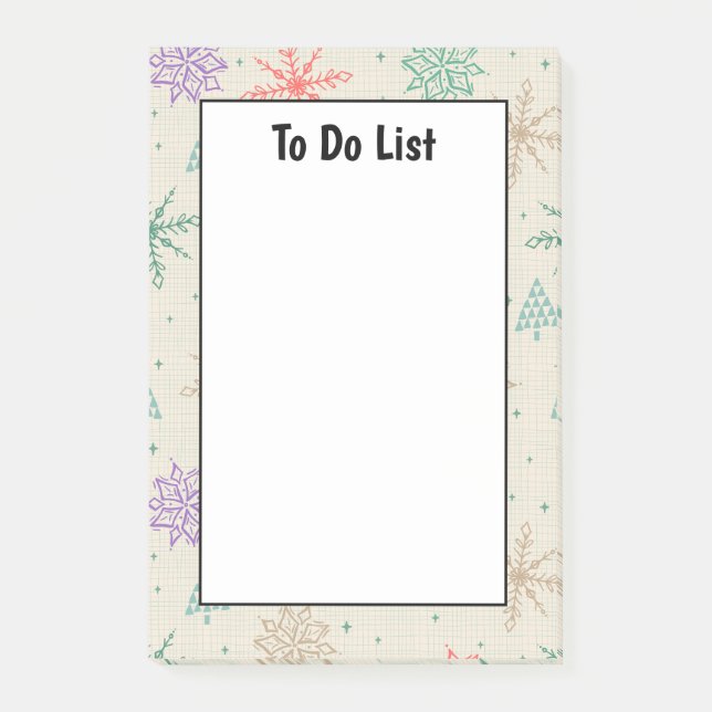 Handdrawn Snowflakes Christmas Trees Multicolor Post-it Notes (Front)