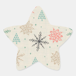 Handdrawn Snowflakes Christmas Trees Multicolor Star Sticker