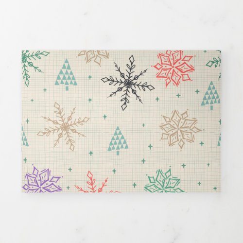 Handdrawn Snowflakes Christmas Trees Multicolor Tri_Fold Holiday Card