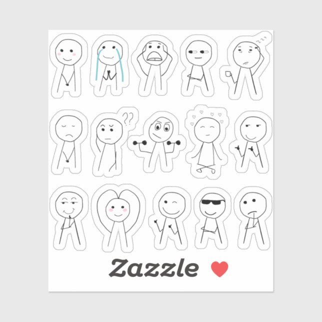 Handdrawn Stick Figures Funny Stickman Reactions Sticker (Sheet)