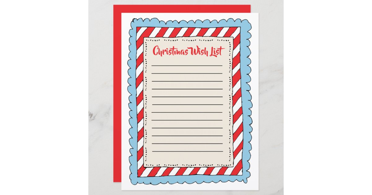 Handdrawn Stripe Kids Christmas List Template Zazzle