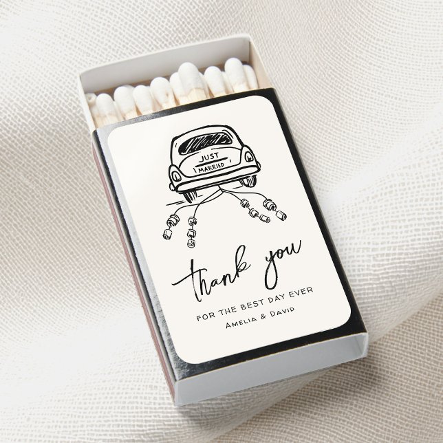 Handdrawn Trendy Wedding Car Retro Whimsical Matchboxes (Creator Uploaded)
