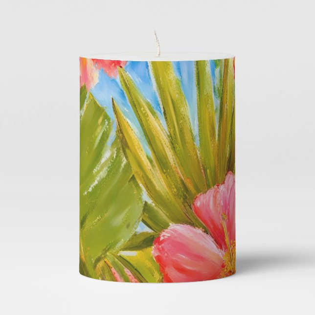 Handdrawn tropical design  pillar candle (Front)