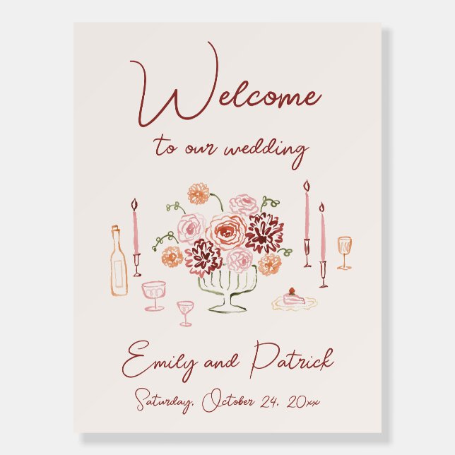 Handdrawn Watercolor Wedding Welcome Sign (Front)