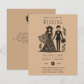 Handdrawn Wedding Cartoon Bride Groom Teracotta