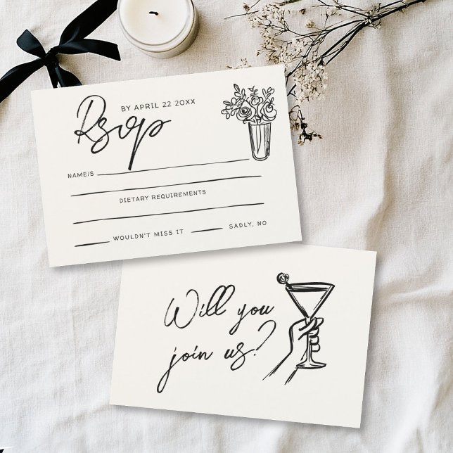 Handdrawn Whimsical Stylish Trendy Wedding RSVP Card (Creator Uploaded)