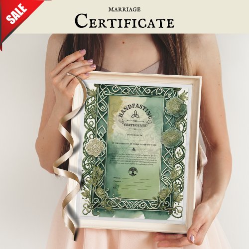 HANDFASTING CERTIFICATE  85 x 11 CELTIC PAGAN 