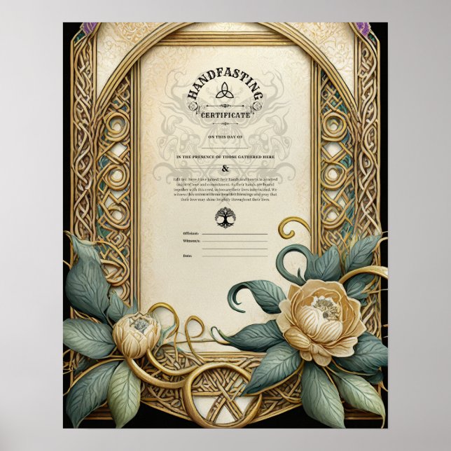 HANDFASTING CERTIFICATE FLORAL CELTIC WICCA PAGAN POSTER (Front)