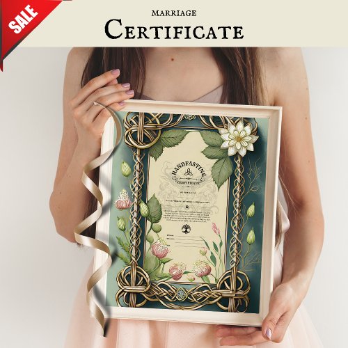 HANDFASTING CERTIFICATE GREEN CELTIC WICCA PAGAN POSTER