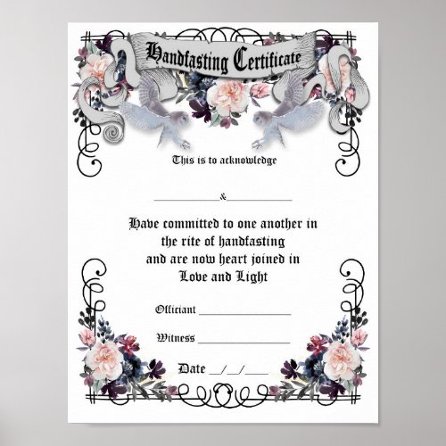 Handfasting Certificate Poster _ Fantasy Owls 