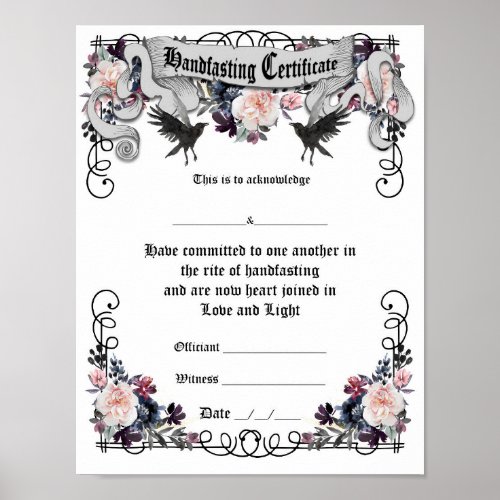 Handfasting Certificate Poster _ Fantasy Ravens 