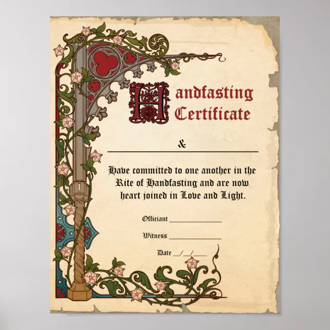 Handfasting Certificate Poster - Medieval | Zazzle for Free Printable Handfasting Certificate Template