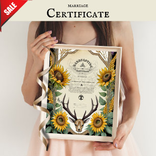 HANDFASTING CERTIFICATE STAG ANTLERS PAGAN FLORAL POSTER
