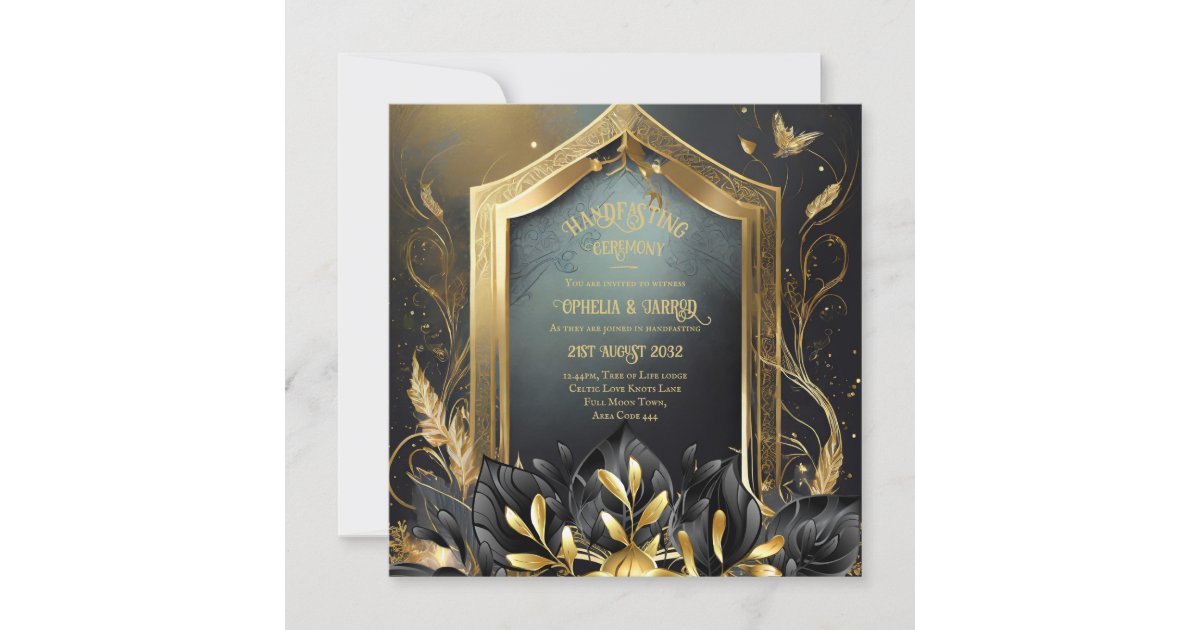 HANDFASTING INVITATIONS BLACK GOLD ETHEREAL | Zazzle