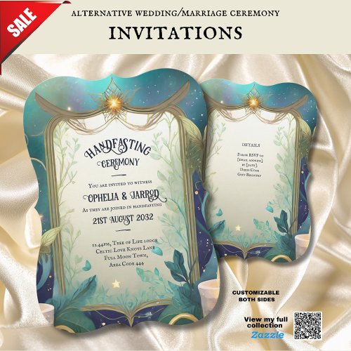 HANDFASTING INVITATIONS GREEN GOLD ETHEREAL