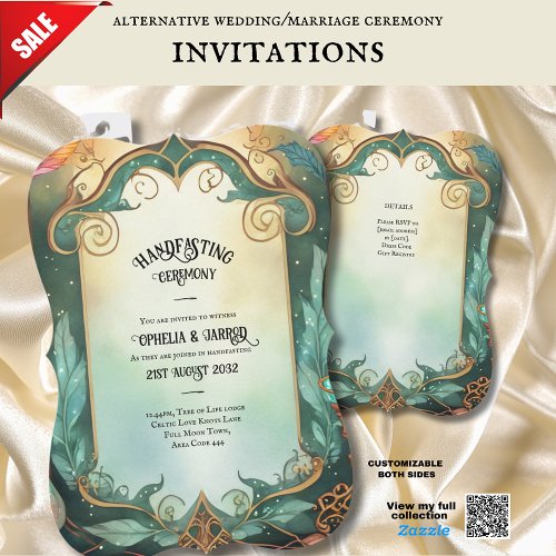 HANDFASTING INVITATIONS GREEN GOLD ETHEREAL