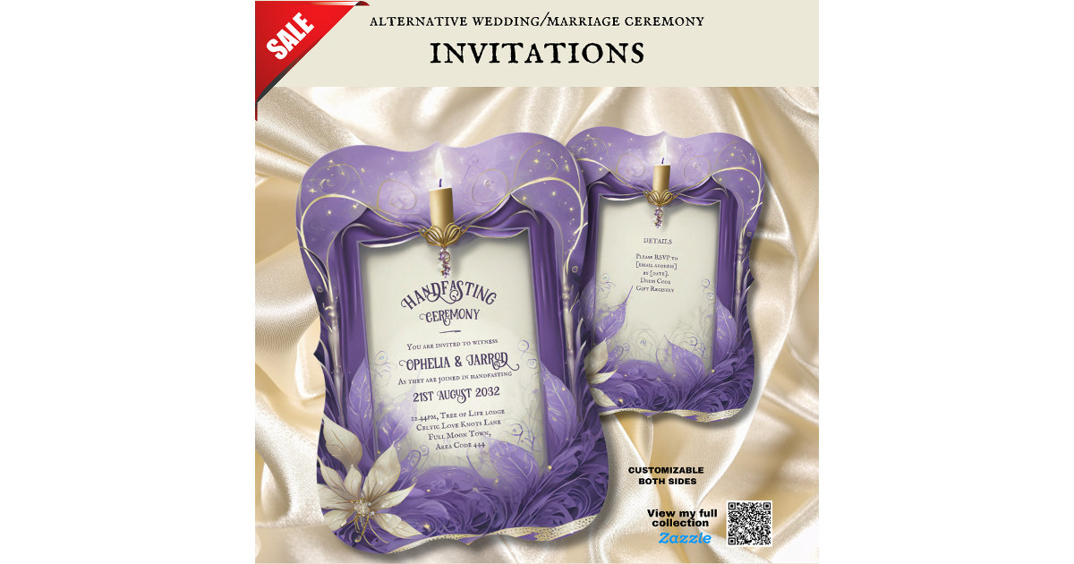 HANDFASTING INVITATIONS PURPLE GOLD ETHEREAL | Zazzle