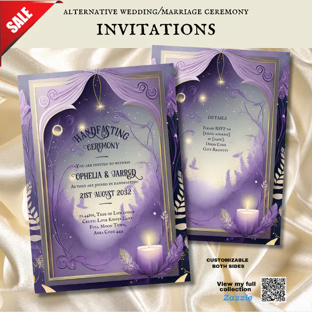 HANDFASTING INVITATIONS PURPLE GOLD ETHEREAL | Zazzle