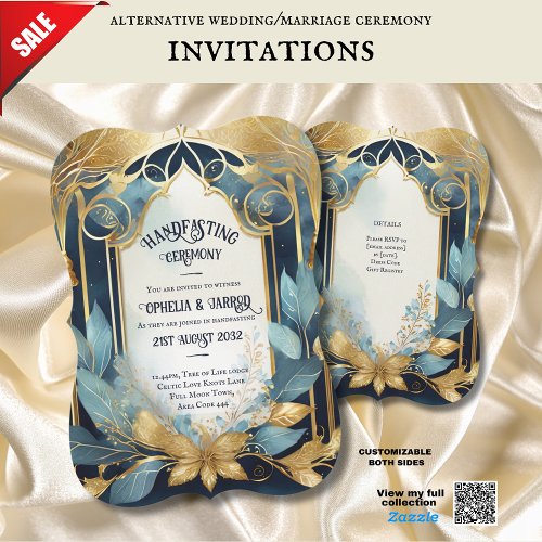 HANDFASTING INVITATIONS TEAL GOLD ETHEREAL