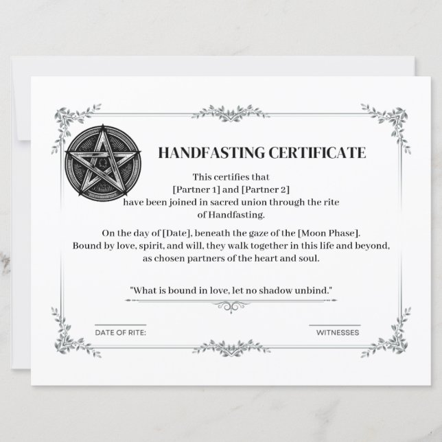 Handfasting Wedding Certificate (Front)