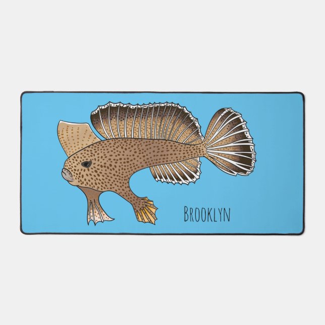 Handfish cartoon illustration desk mat (Front)