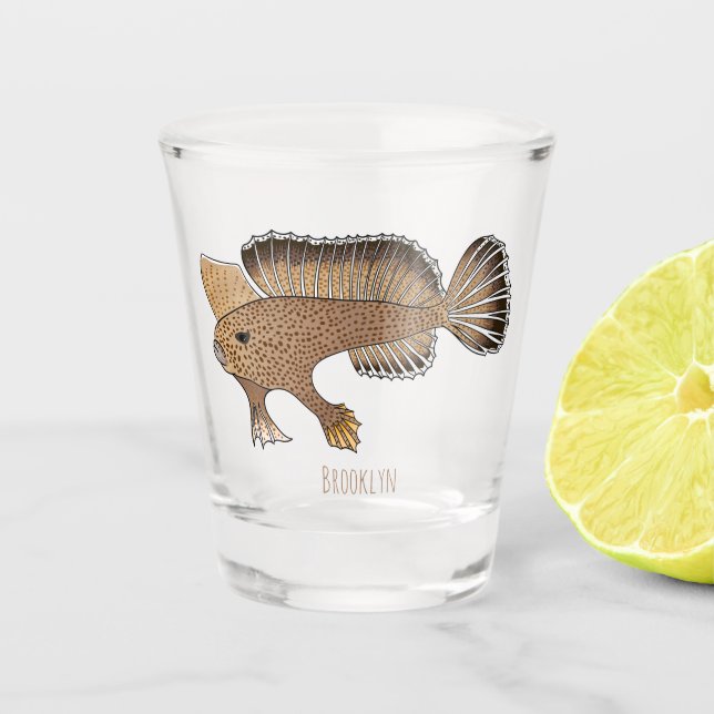 Handfish cartoon illustration  shot glass (Front)