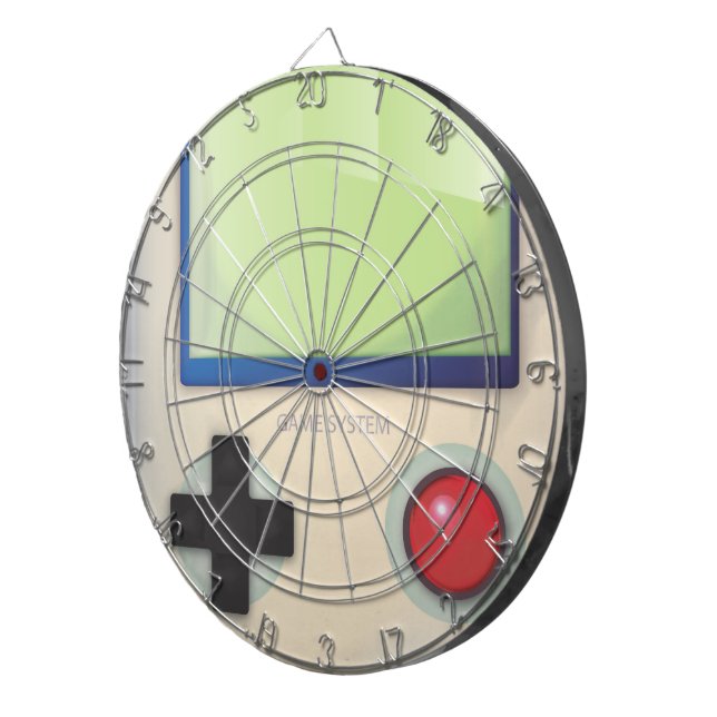 handheld gaming system dartboard with darts (Front Right)