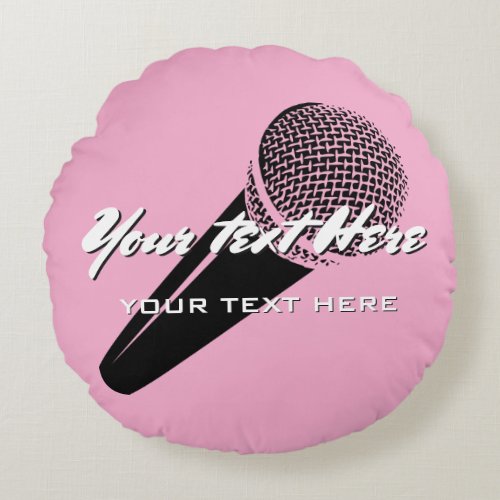 Handheld mic vintage microphone design custom pink round pillow