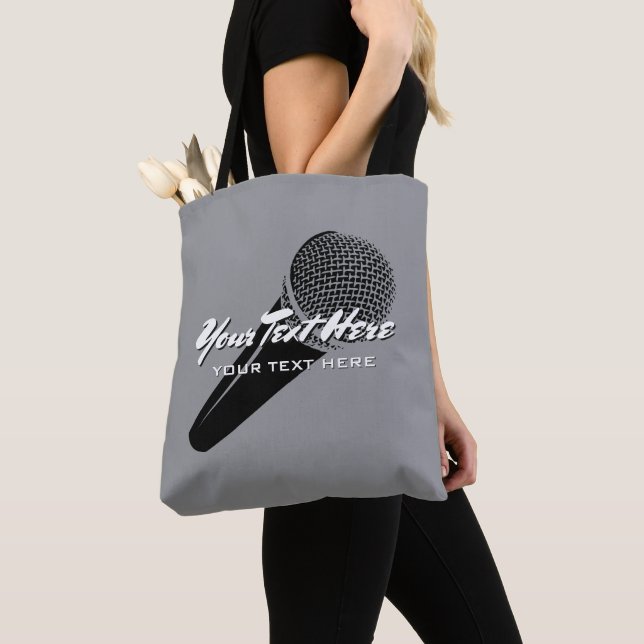 Handheld vocal microphone mic design personalized tote bag (Close Up)