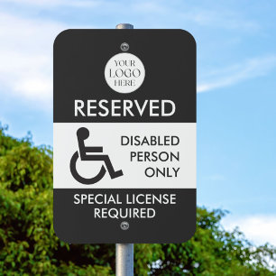 Handicap Parking Business Logo Black White Outdoor Metal Sign