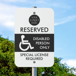 Handicap Parking Business Logo Black White Outdoor Metal Sign
