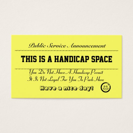 Handicap Parking Notice Cards (Front)