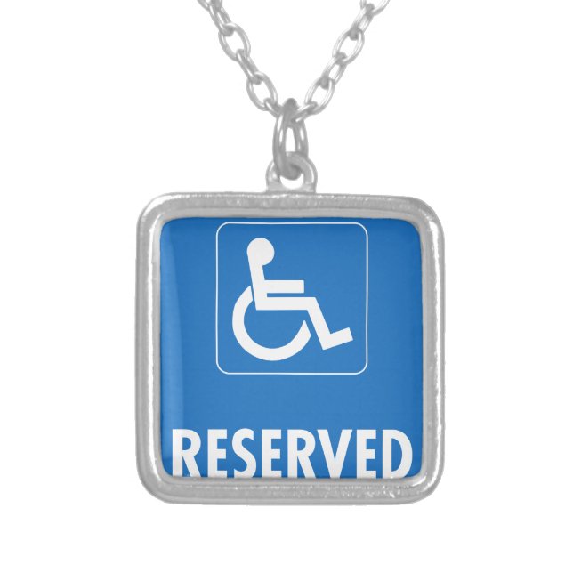 Handicap Parking Sign Silver Plated Necklace (Front)