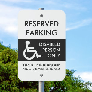 Handicap Reserved Parking Black White Outdoor Metal Sign