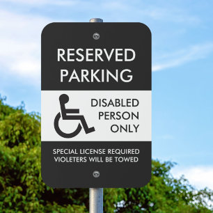 Handicap Reserved Parking Black White Outdoor Metal Sign