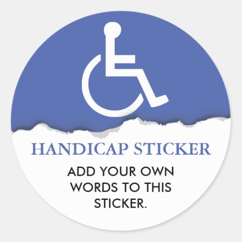 Handicap Symbol Custom Text Classic Round Sticker