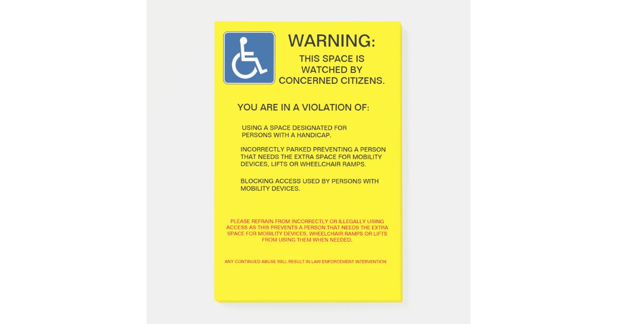 HANDICAP VIOLATION POSTIT NOTES Zazzle