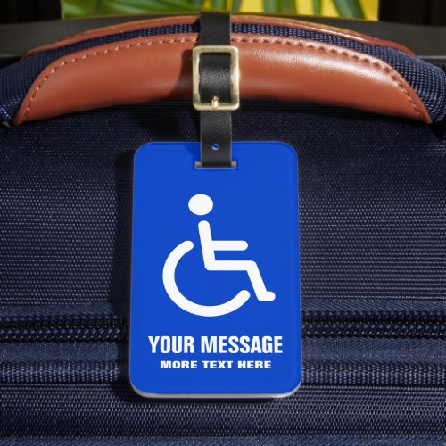 Handicapped disabled symbol add message blue white luggage tag